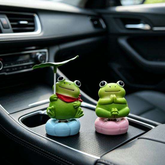 Car Ornaments Cute Rotating Frog Resin Dashboard Figurine Stress Relief Decoration with Strong Sticky Base Funny Accessory for Car Auto Motorcycle