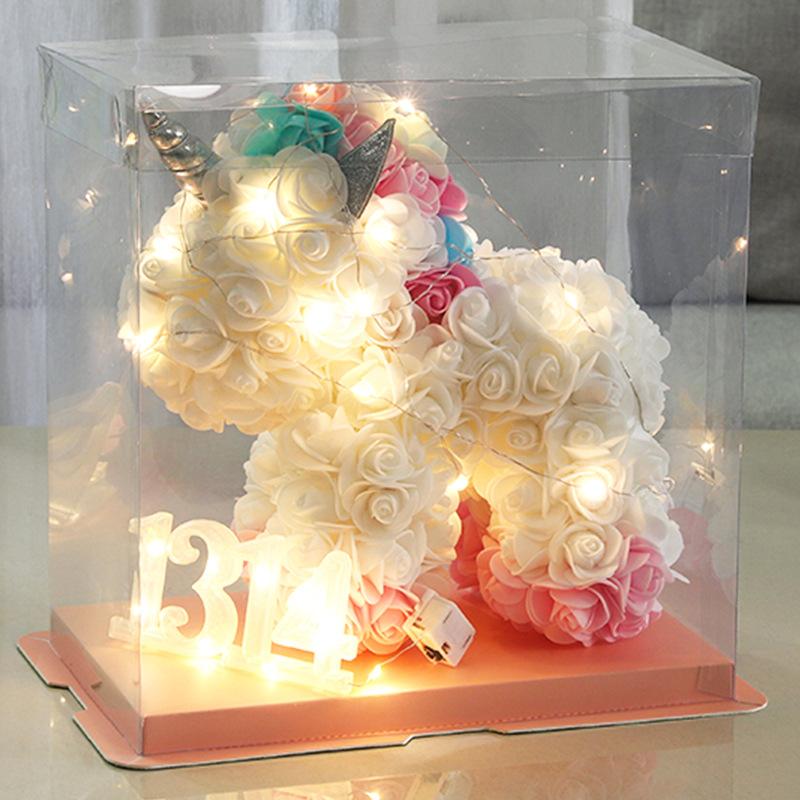 23*23CM Artificial Flower Unicorn with Wings PE Foam Flower Rose Rabbit Valentine's Day Wedding Gift Anniversary Festival Gift Box for Girlfriend