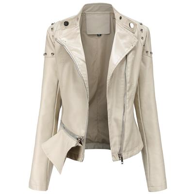 Dámská móda Bunda z umělé kůže Zip PU Moto Motorkář Nýt Rameno Volán Lem Oříznutý Úzký Moto kabát Běžné Krátké svrchní oblečení na podzim Jaro
