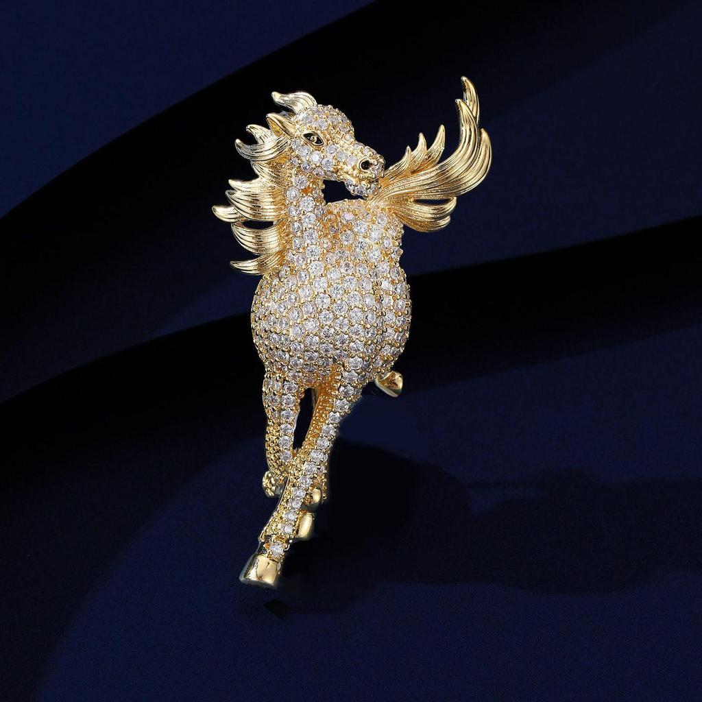 Elegante Unisex-Broche mit Strasssteinen und galoppierendem Pferd (Tierkreiszeichen) - Vielseitiger Anstecker für Anzüge & Tier-Accessoire