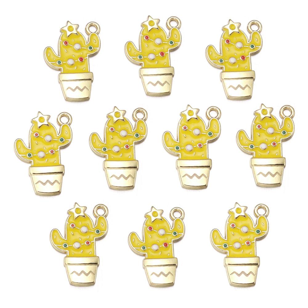 10pcs/lot Alloy Drop Oil Pendants Flower Alpaca Cactus Shaped Charm For DIY Fashion Christmas Necklace Earrings Jewelry Gifts