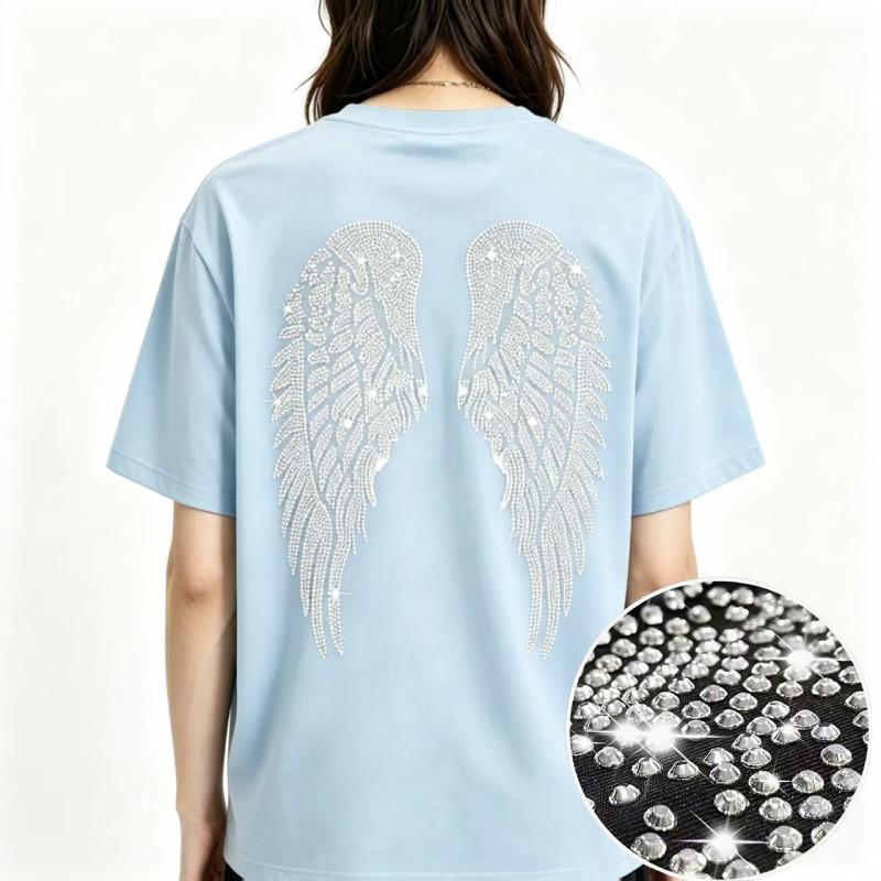 2026 Cotton T Shirt Men Women Short Sleeve Rhinestone Wings Casual Trendy Tee S-4XL