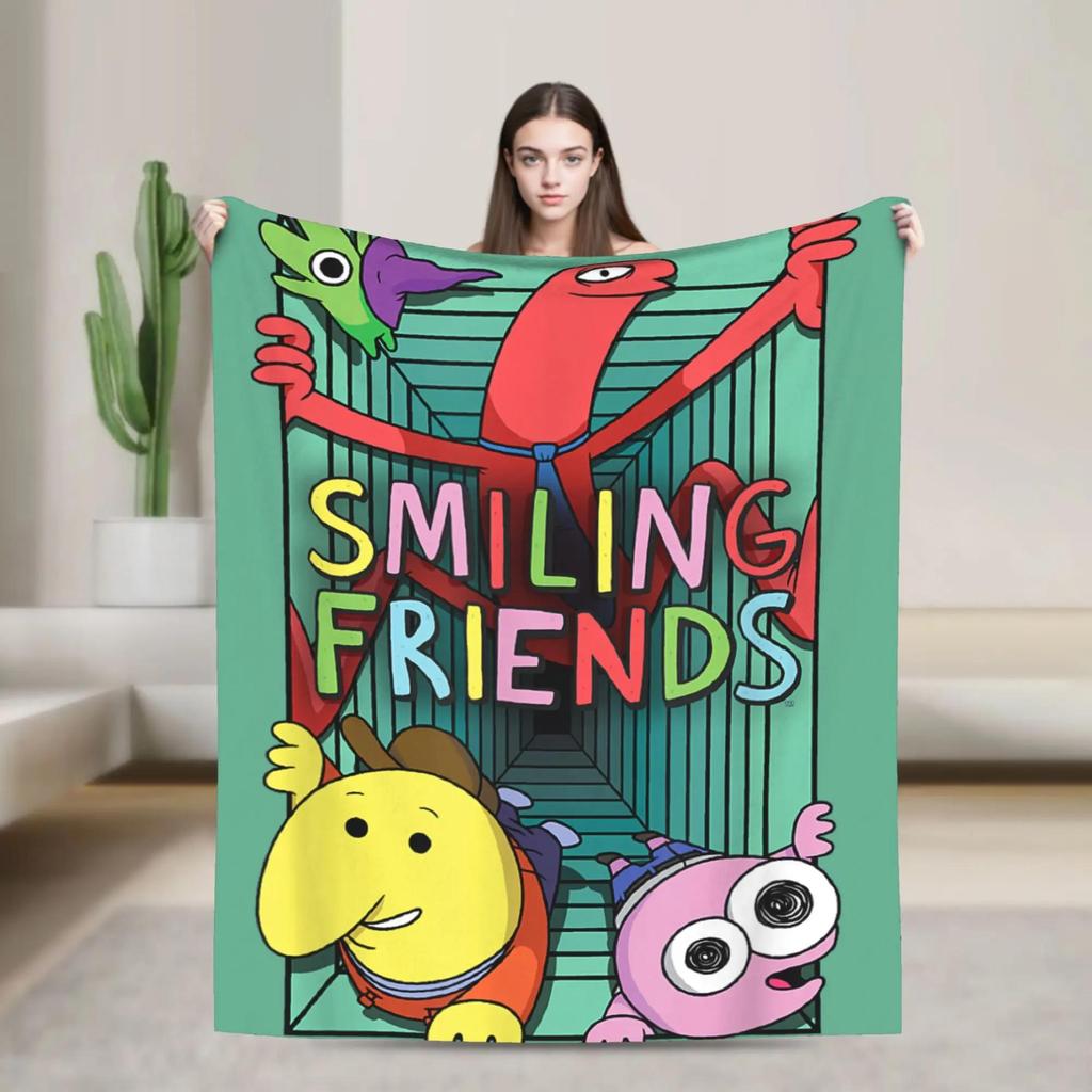 Soft Flannel Throw Blanket for Students Airplane Travel Living Room Sofa Bed  Smiling Friends Ducks Design