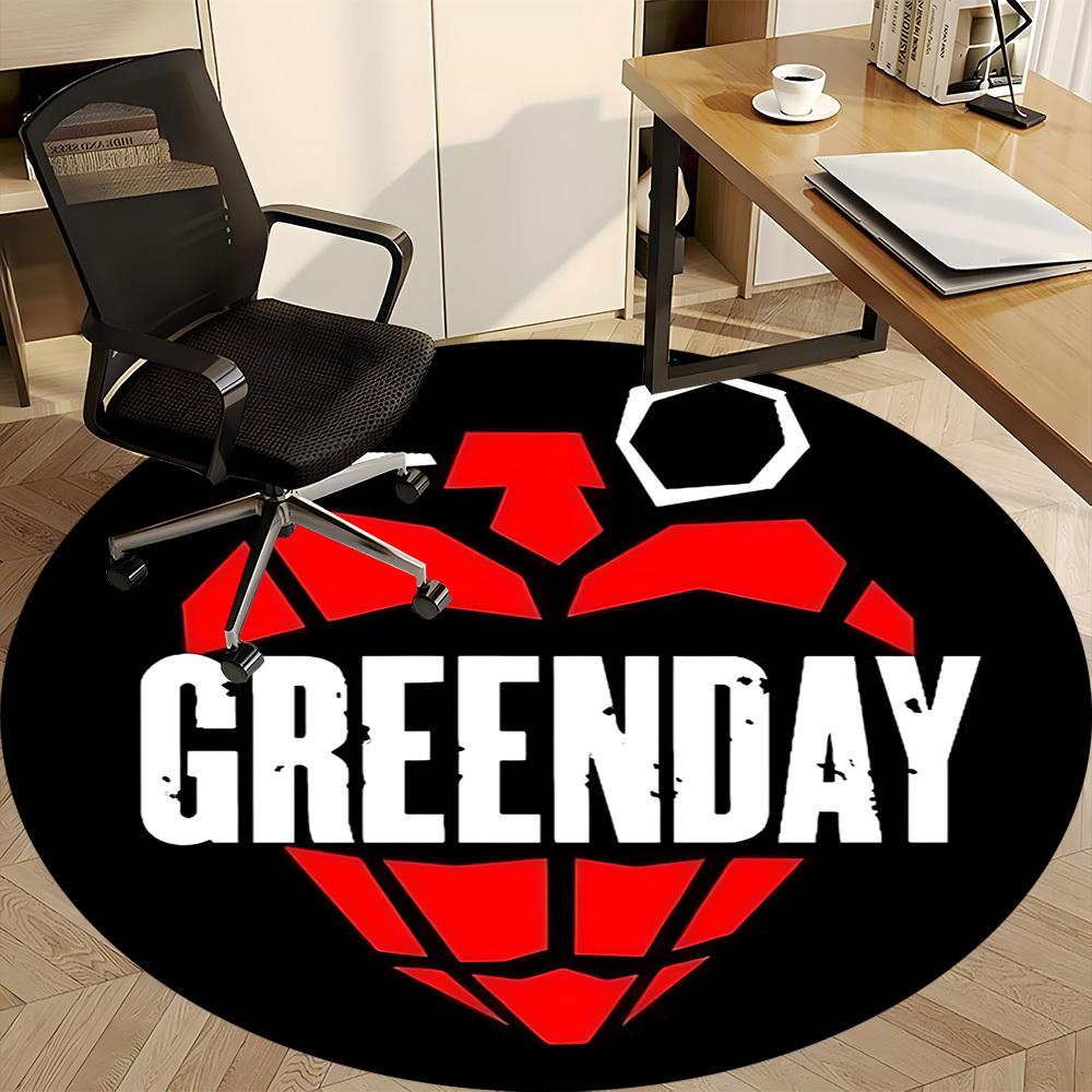 1 Stück Greenday Band Logo Büro Runder Teppich - Perfekt für Büro oder Arbeitszimmer Dekoration, Maschinenwaschbar, Rutschfeste Rückseite, Dekorativer Bodenläufer