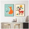 Canvas Painting Nordic Child Poster Fox Elk Raccoon Koala Cartoon Animal Print Modular Wall Art Pictures for Kids Room Decor