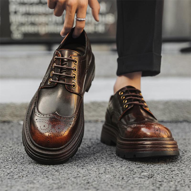 Fashion Men Luxury Fashion Wedding Party Dress Carving Brogue Shoes Brown Original Leather Derby Shoe  Designer Platform Footwear