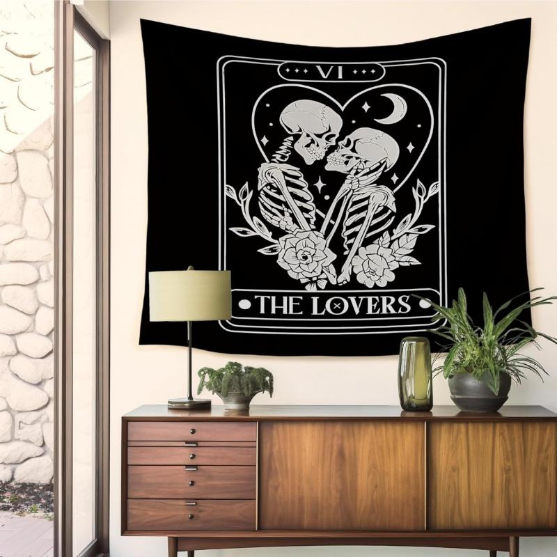 

Gothic Skeleton Tapestry Goth Skull Couples Tapestry Wall Hanging Witchy the Lovers Tarot Card Wall Blanket Backdrop Decor for 74x94cm(29x37in)