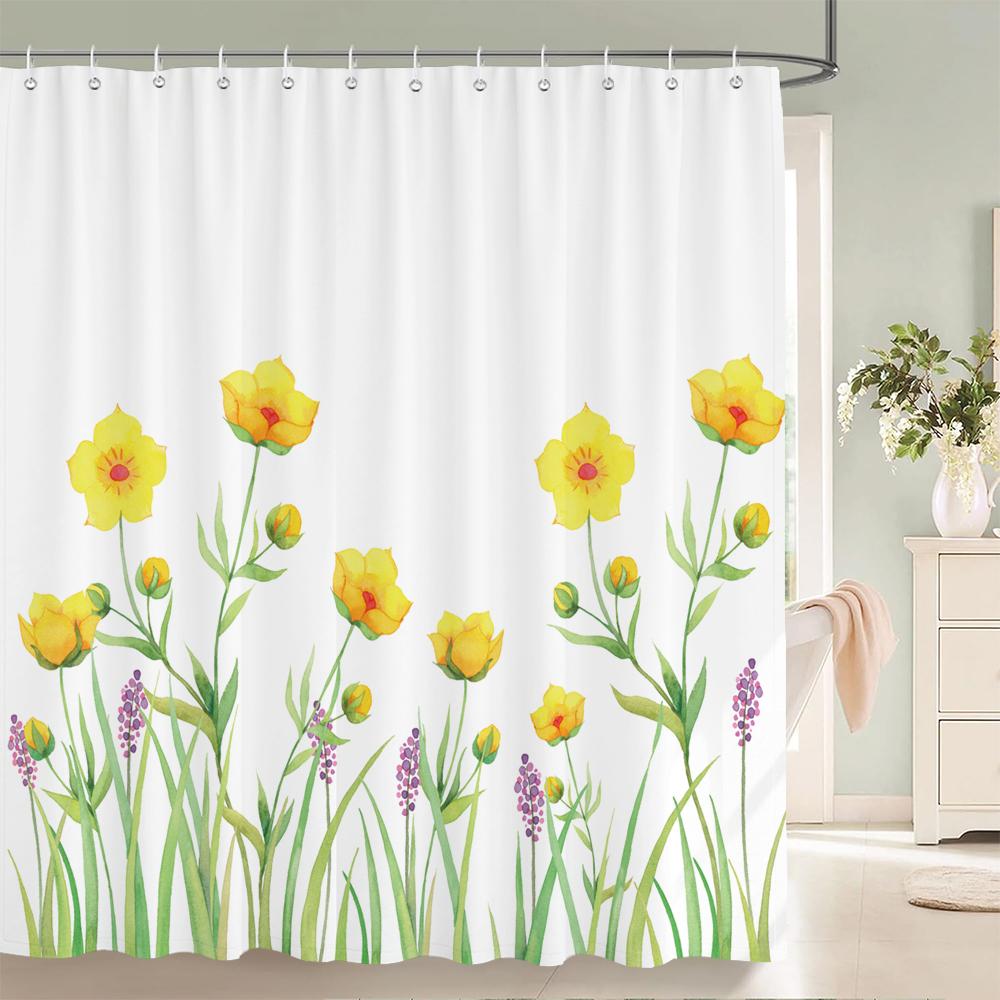 240X180Cm Bathroom Waterproof Shower Curtain Beautiful Flower Plant Leaves Printing Polyester Home Decoration Curtain With Hook