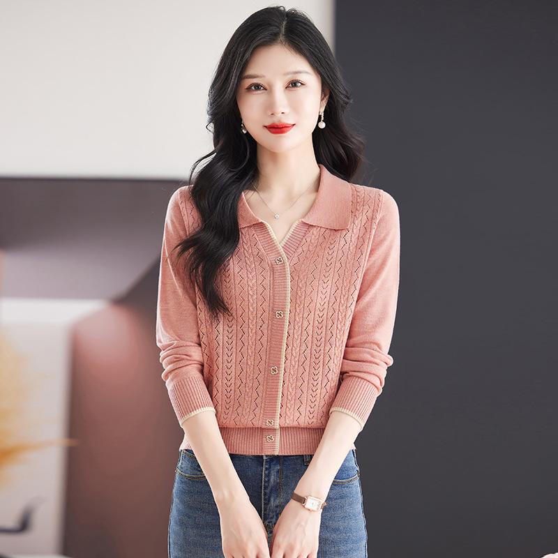 2025 Slim-Fit Cashmere Cardigan: Turn-Down Collar, Single-Breasted Jacquard Knitwear - Fashionable & Versatile Top