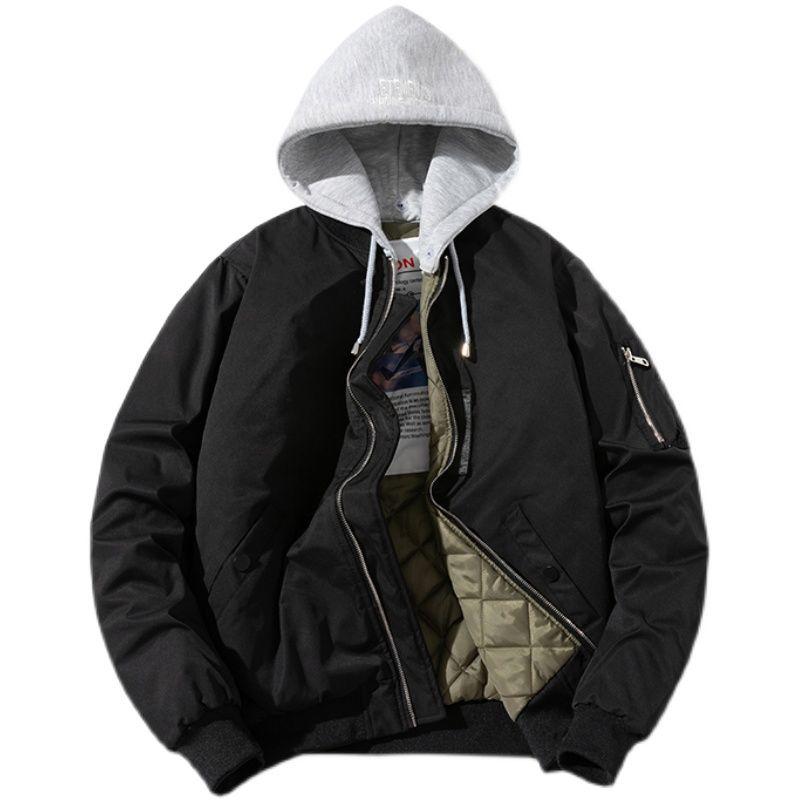 Autumn Winter Men's Jacket Solid Pilot Jacket Women Vintage Hooded Baseball Coat Casual Windbreak Parkas