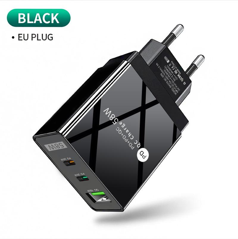 PD33W GaN QC3.0 Multi-Port Fast Charger, European Standard, 9V/12V Compatibility.