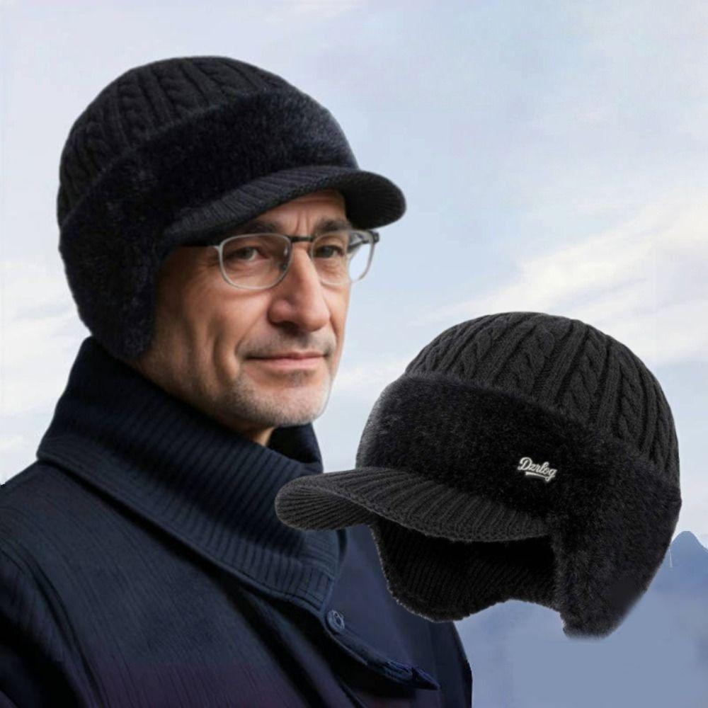 Comfortable Thick Warm Winter Thermal Hat Earflaps Elasticity Knitted Cap Windproof Elderly Beanie Outdoor Sports