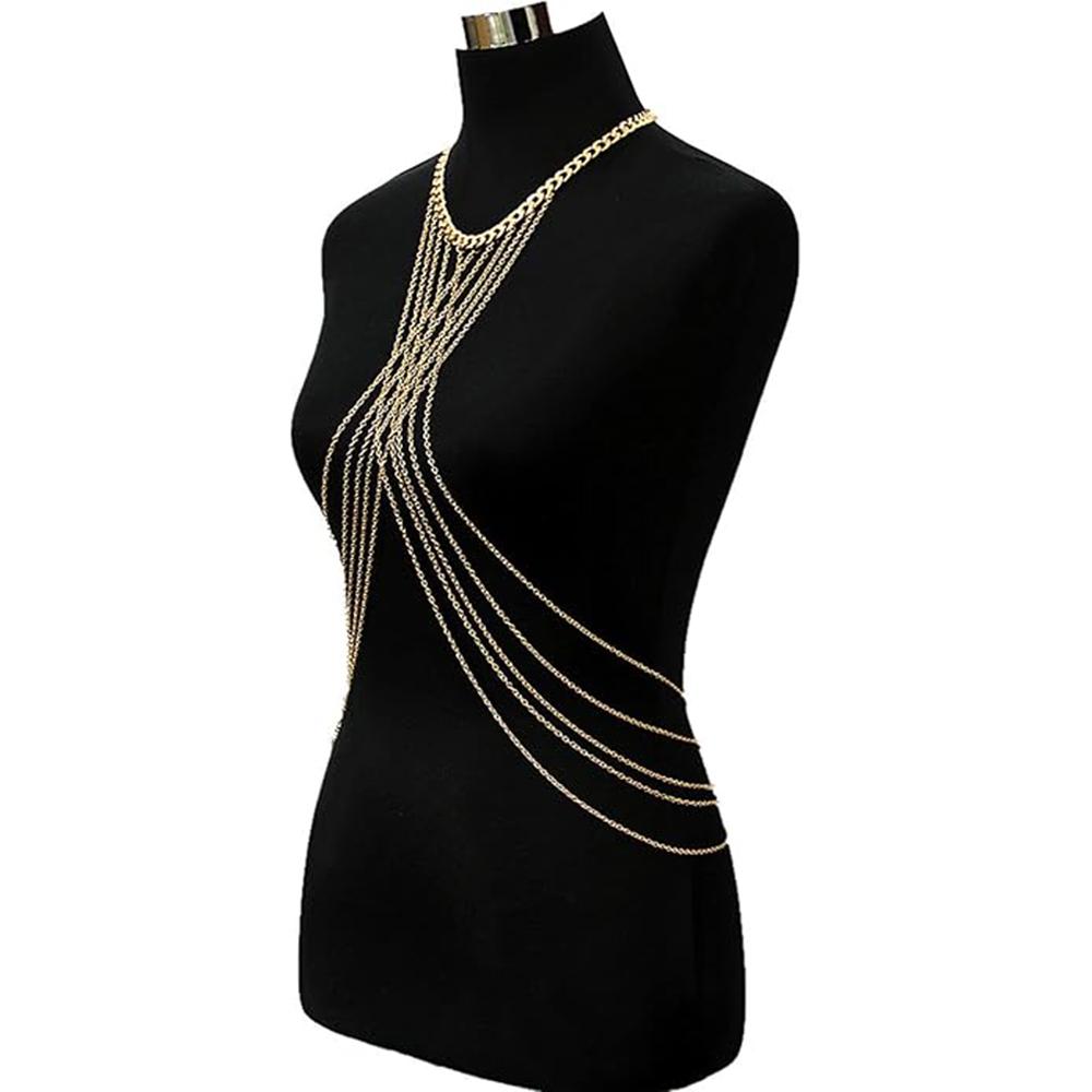 Harness Body Chain Sexy Layered Tassel Belly Waist Chain Necklace Boho Hot Bikini Nightclub Party Beach Body Jewelry Gold Tone