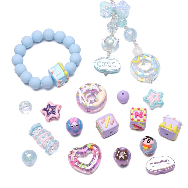 Acrylic Three-Dimensional Painted Beads Cartoon Colorful Hand-Painted Beads DIY Bracelet Mobile Phone Chain Accessories Fashion Handmade