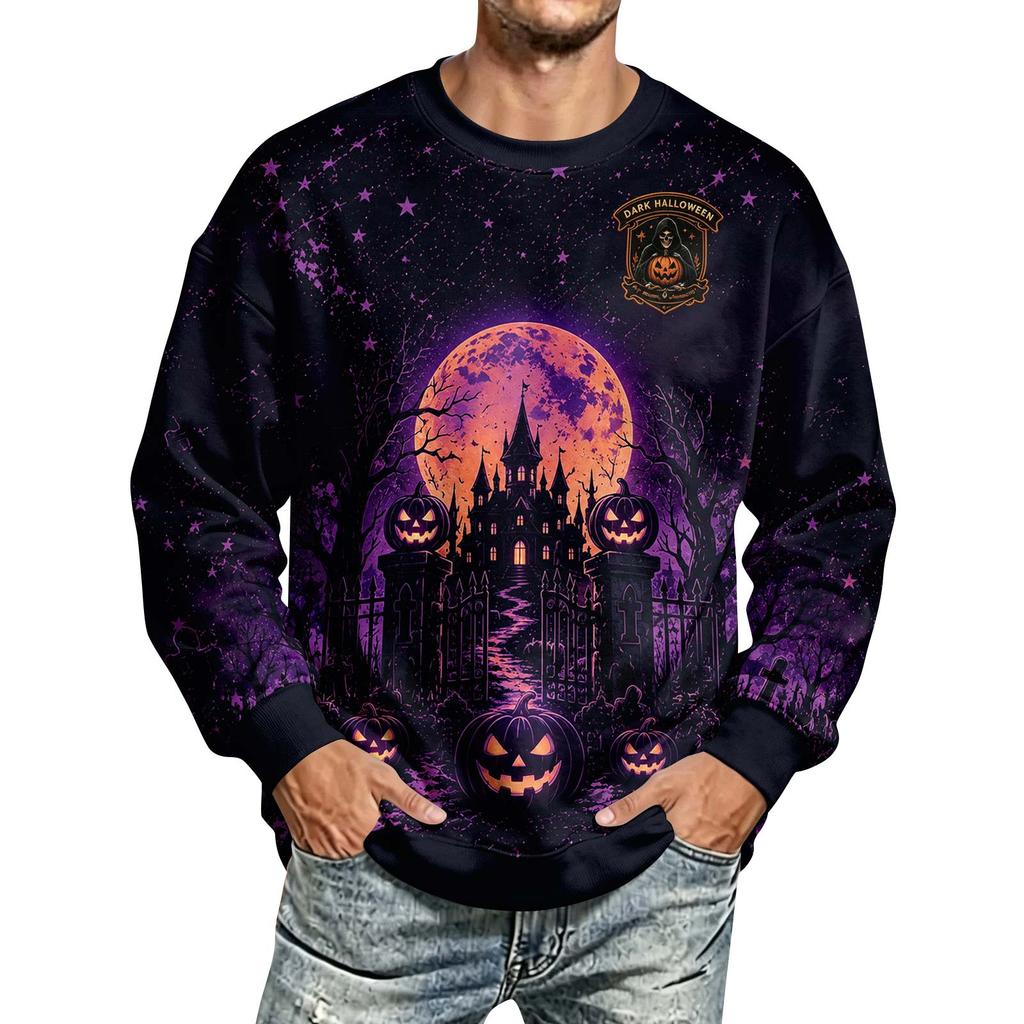 Men's Halloween Printed Long Sleeve Sweatshirt Round Neck Casual Pullover