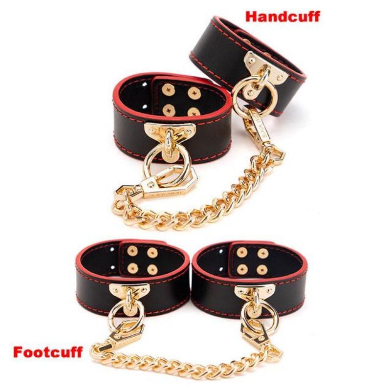 SlaveBondage Kits Echtes Leder Fesselset Handschellen Kragenknebel Analvibratoren Sexspielzeug für Frauen Paare Spiele für Erwachsene