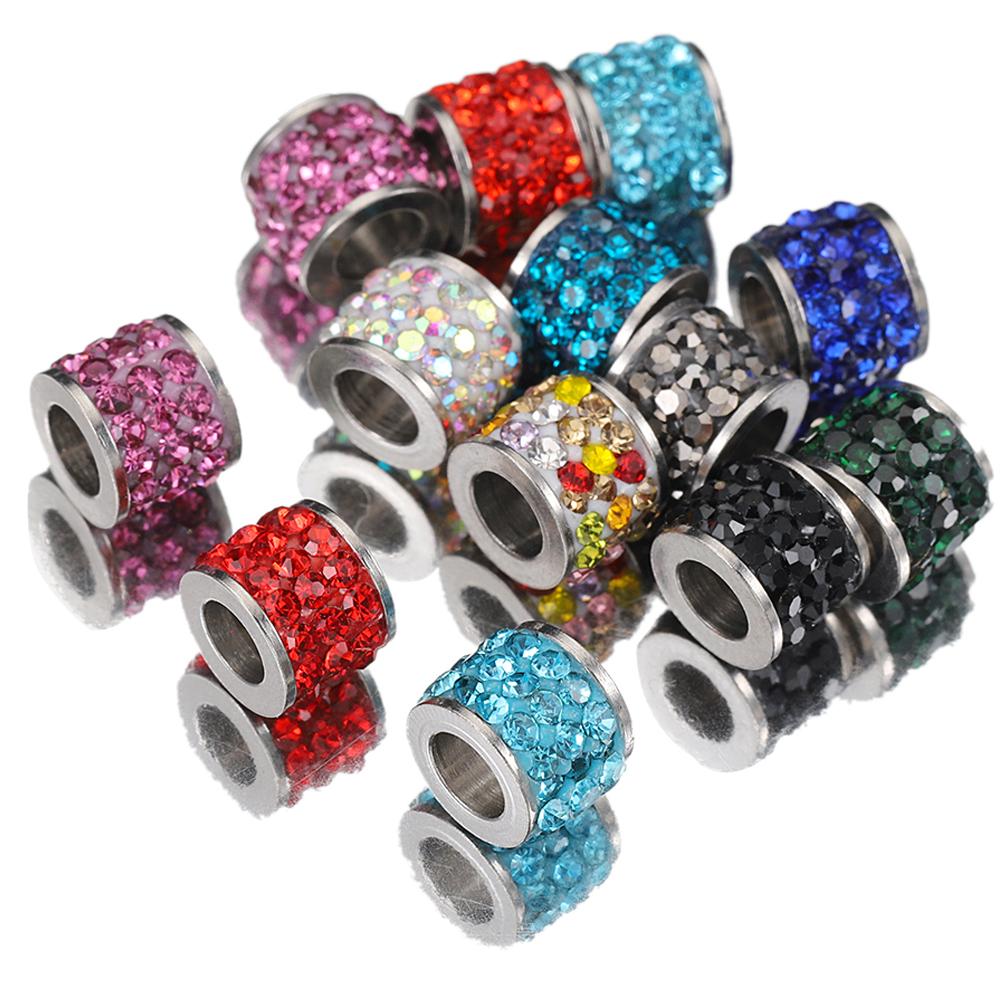 10pcs Mix Colorful Rhinestone Beads Stainless Steel Crystal Spacer Loose Beads Charms for Jewelry Making DIY Bracelet Necklace