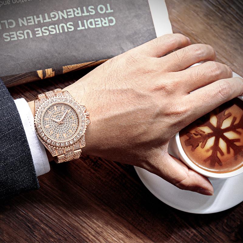 Zegarek Męski Luksusowy Biznesowy Wodoodporny Z Diamentami Zewnętrznymi Zegarek Dla Mężczyzn Stalowy Pasek Zegarek Kwarcowy Casual Prezent Popularny Produkt