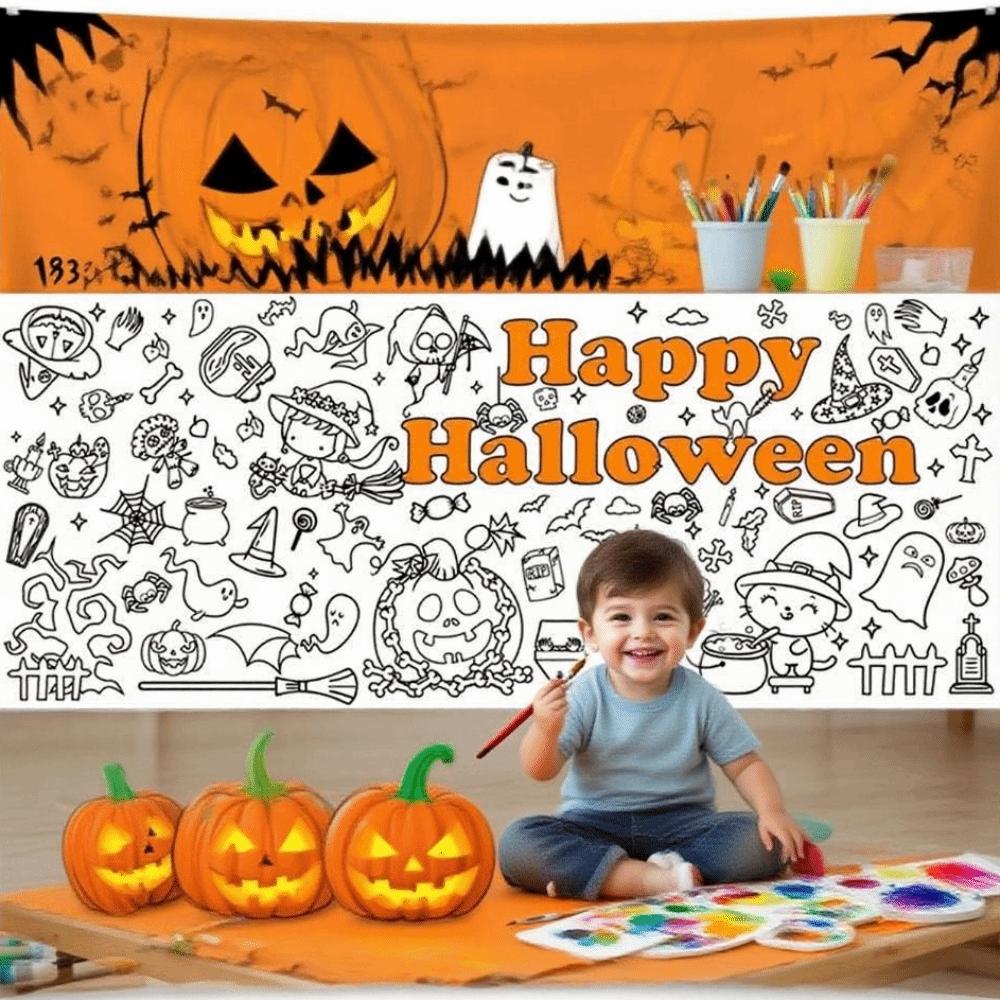 Handmade Children's Drawing Tablecloth Cartoon DIY Party Tablecloth Halloween Decorations