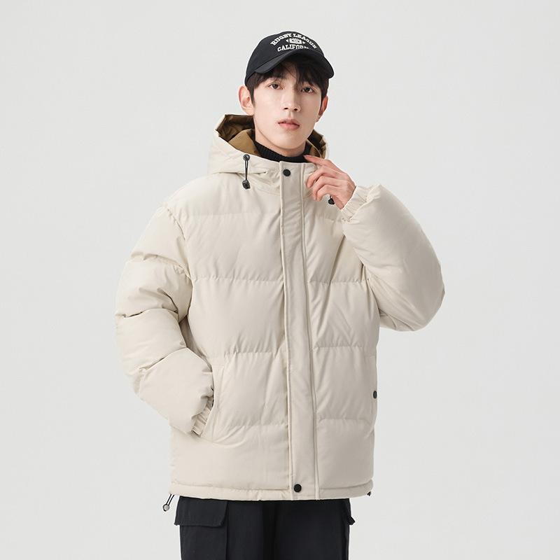 

Winter new cotton-padded clothes men s couple hooded thickened jacket Korean version of bag clothes cotton clothes trendy solid color casual coat L бежевий