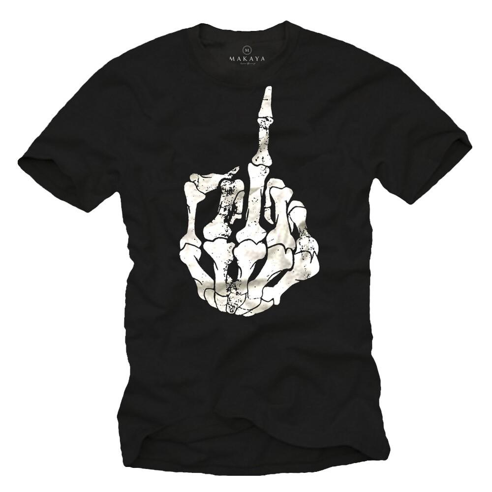 Rock Music Mens T-Shirt with Skull Middle Finger - Mens Gothic Skull