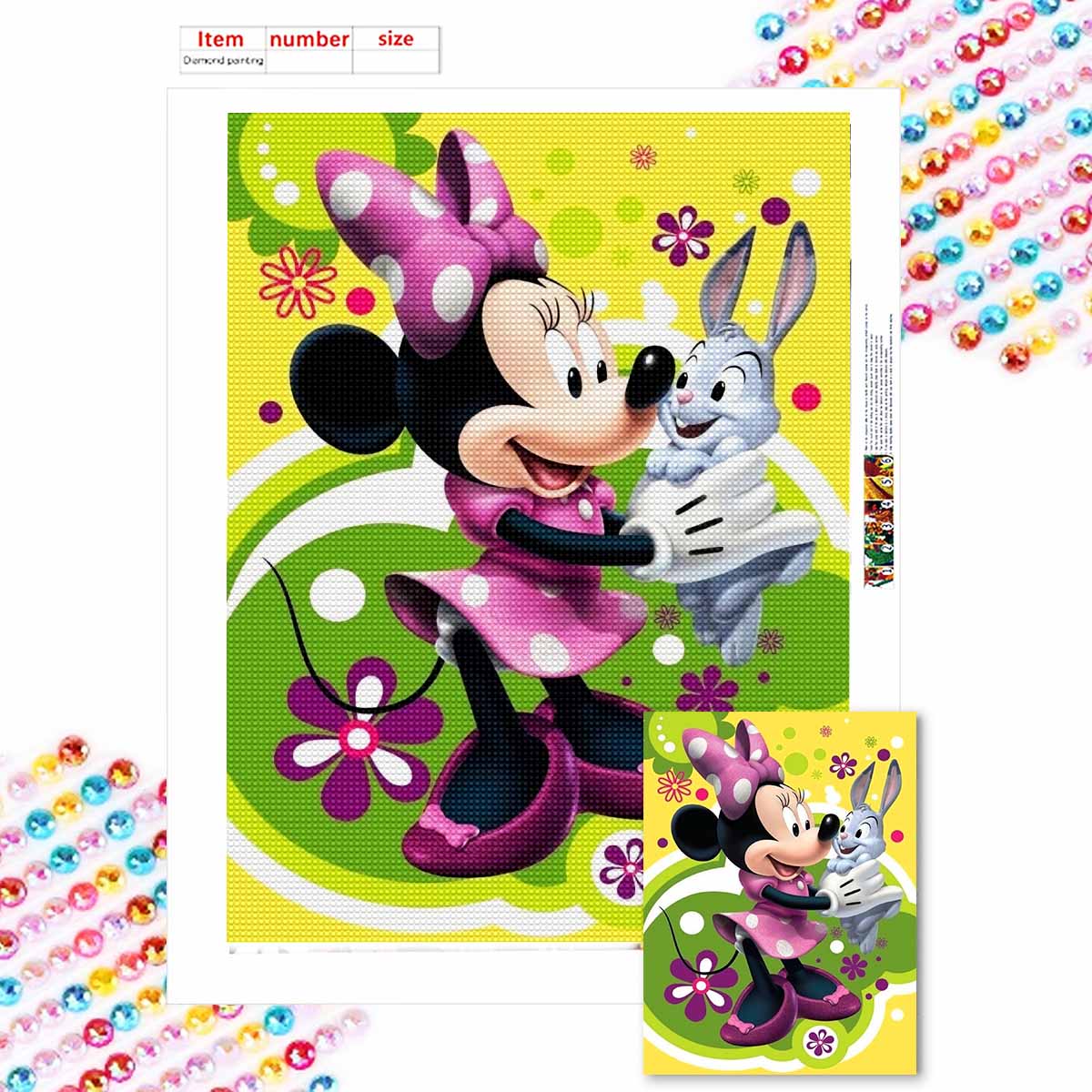 

5D Алмазная Живопись Сделай Сам Минни и Кролик Полная Выкладка Стразы Мозаика Вышивка Изделия Ручной Работы Домашний Декор Подарок Round 20x30cm