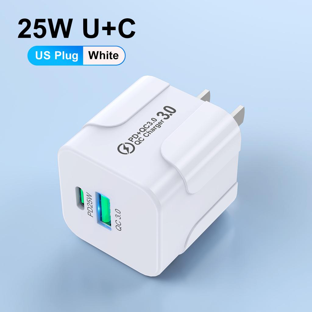 PD 25W USB C Fast Charger for iPhone 15 Pro Max Xiaomi 14 Oneplus KR EU US Mini 2 Ports Travel Plug Phone Fast Charging Adapter