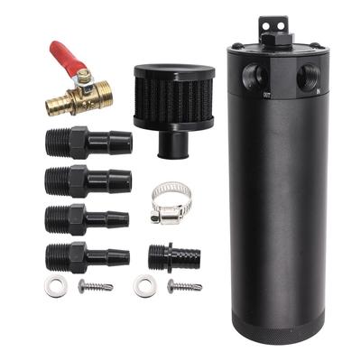 Universal 3/8" NPT Billet Aluminum Baffled 2-Port Oil Catch Can Tank with Breather Filter Long Style Engine Mini Oil Separator