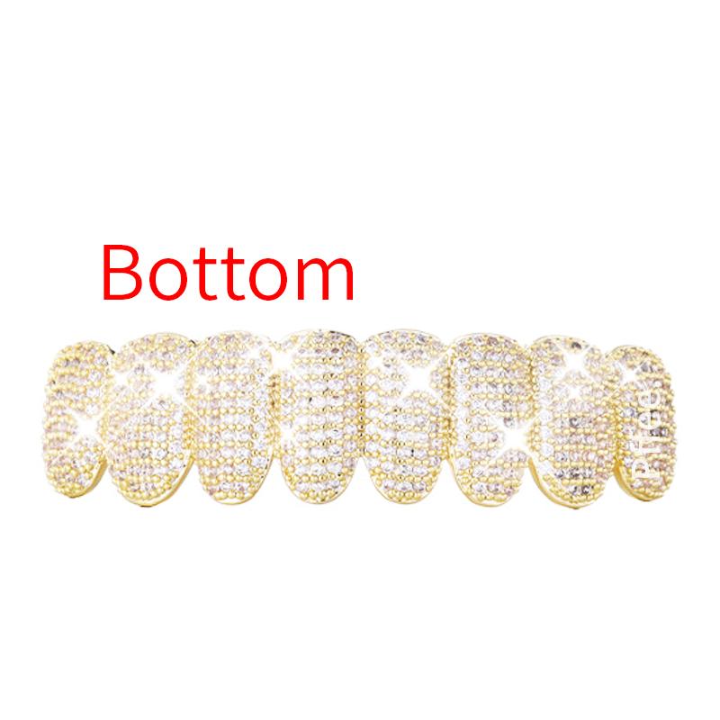 18K Gold Plated Tooth Rapper Jewelry Iced Out Grills For Women Men Hip Hop Teeth Grillz Rhinestones