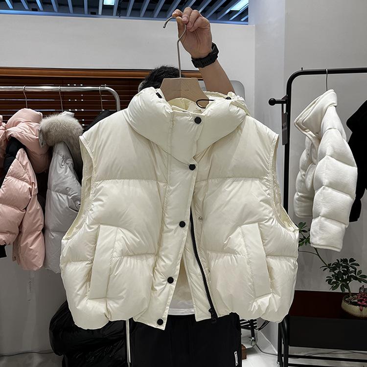 

Зимняя новая куртка-пуховик с капюшоном 2024 года, женская короткая свободная верхняя одежда, жилет S абрикосовый