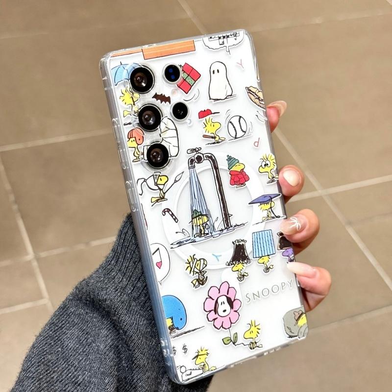 Funny Cartoon Cute Snoopy Magnetic Magsafe Wireless Charge Phone Case For Samsung S22 S23 S24 S25 S26 Ultra Plus Note10 Cover S25