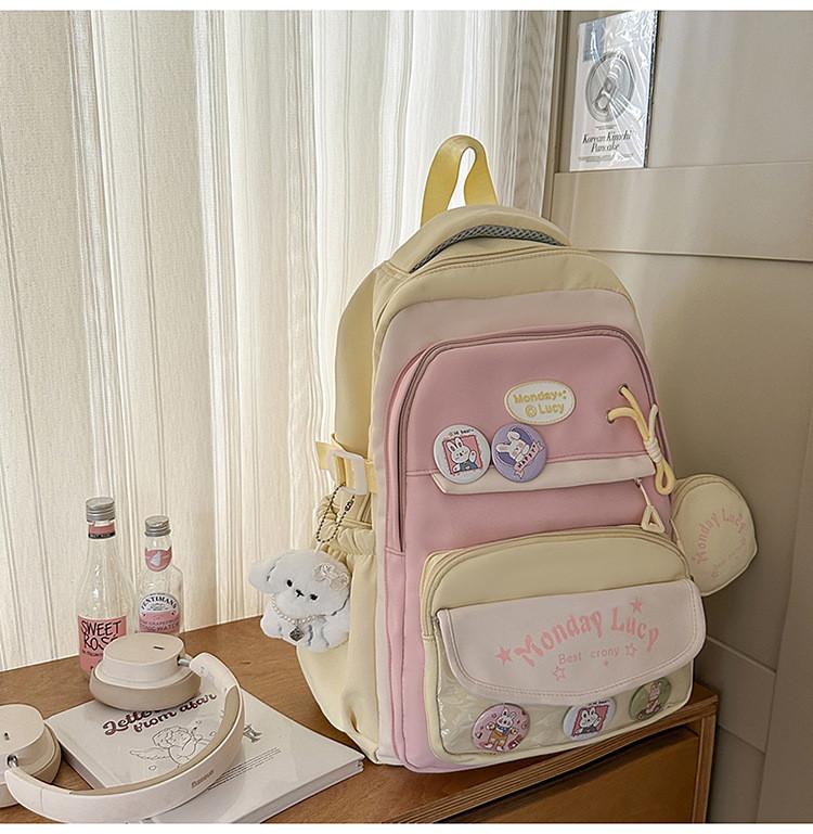 Cute Contrasting Color Backpack With Large Capacity And Letter Design Print