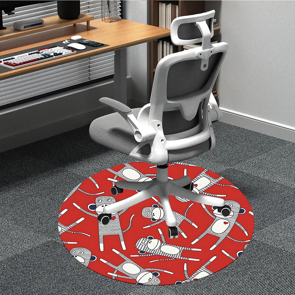 1pc Monkey Red Office Round Area Rug, Indoor Mat Suitable For Office, Under Office Chairs Bedroom Living Room Home Decor, Room Deco