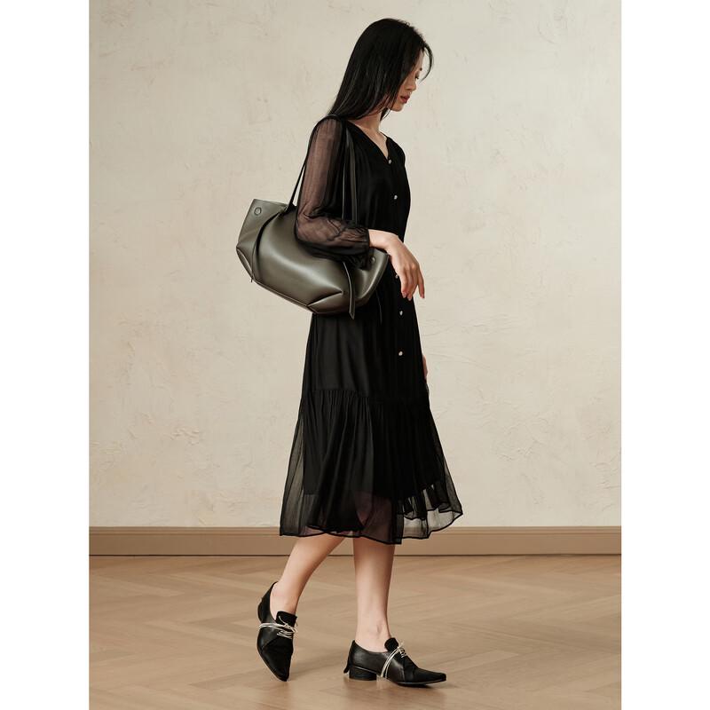 

Anna Kou Layered Patchwork V-Neck Midi Dress L