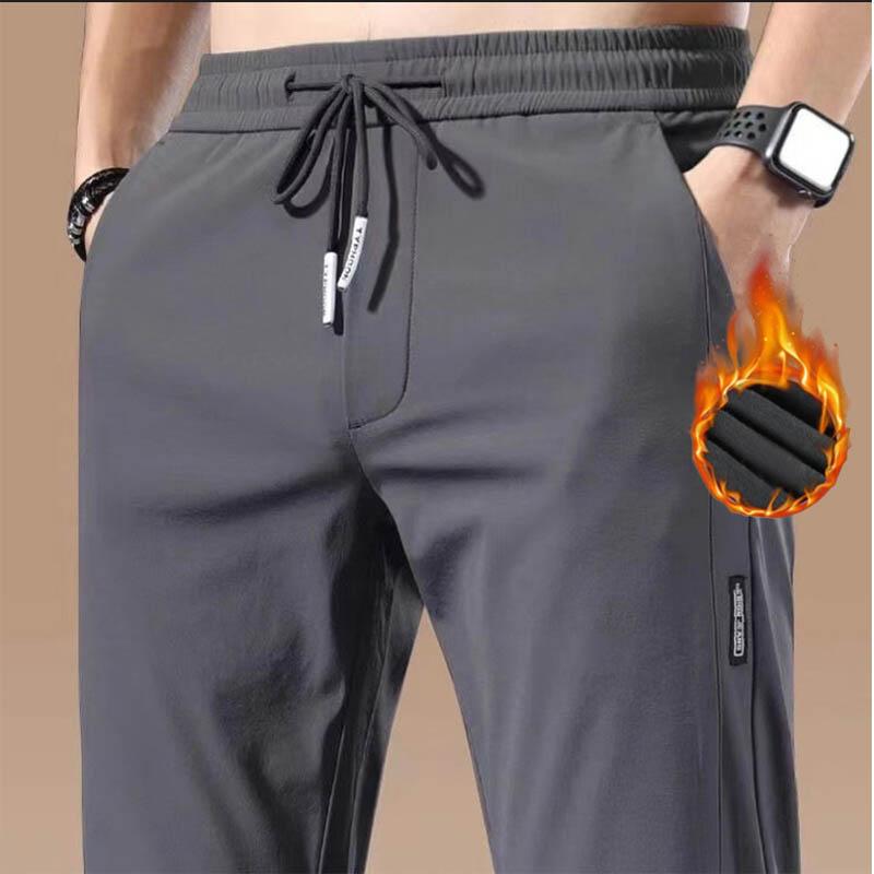 Men's Winter and Autumn Pants Fleece Thickened Non-ironing High Elastic Solid Color Business Straight Underpants