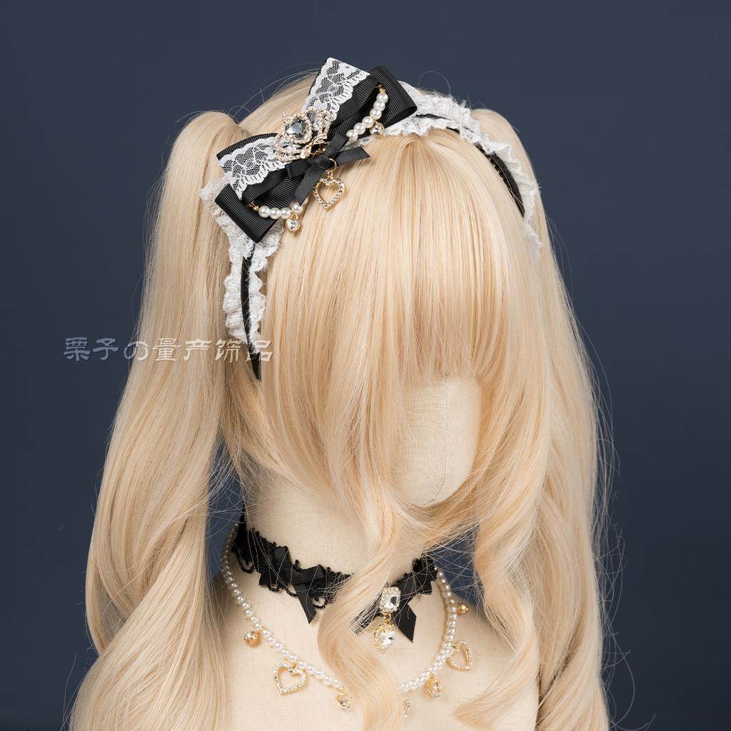 Japanese Side Bow Headband Crown Pearl String Headband Lolita Hairy Clip Korean Accessories