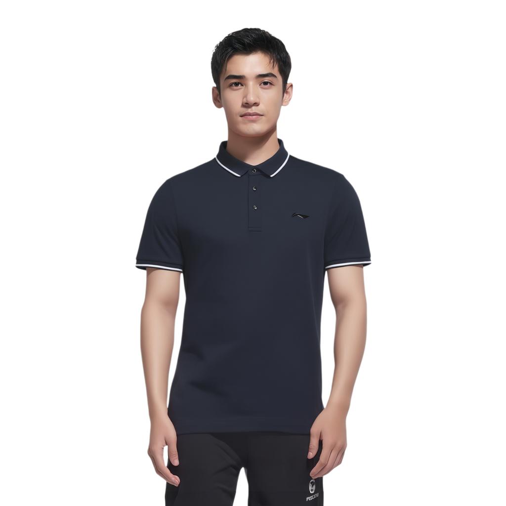 Li Ning Fitness Series Solid Color Slim Fit Short Sleeve Polo Shirt Men tops Ink-Gray APLR061-6
