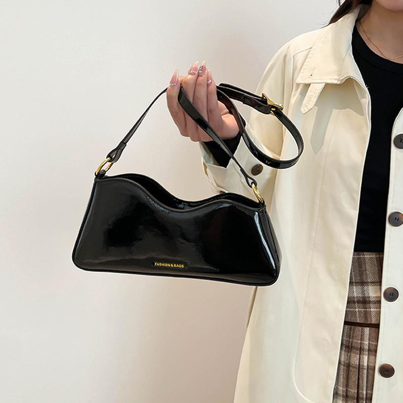 Women Shoulder Bags Fashion Patent Leather Burgundy Underarm Bag French Designer Lady Commuting Crossbody Handbags