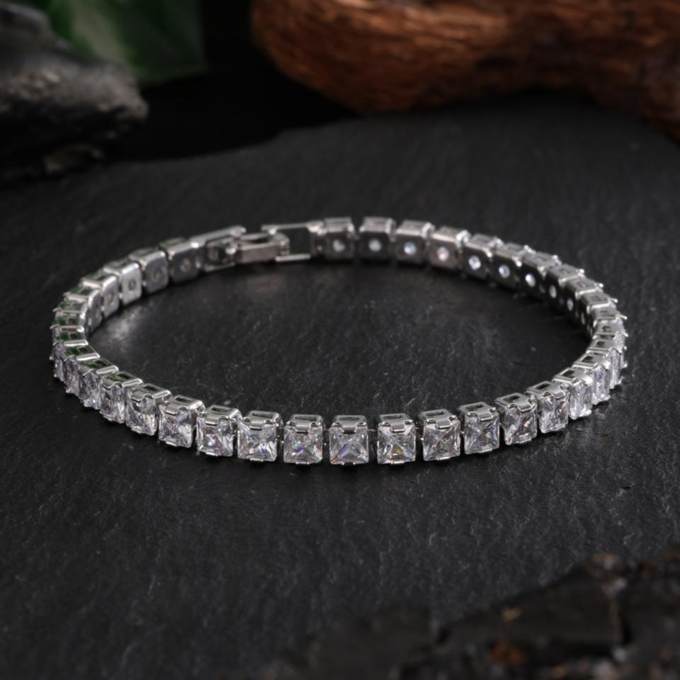 ZAKOL Silver Color 5mm Square Zircon Tennis Bracelet for Women Dazzling Crystal Hand Chain Wedding Gift Fashion Jewelry