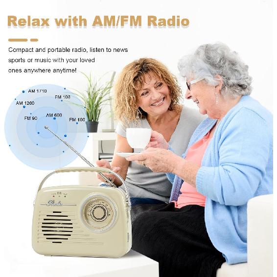 Portable AM FM Radio, Retro Radios Battery Powered & Plug-in Wall, Vintage Radio with Bluetooth, Easy To Use Large Dial for Home/Outdoor/Kitchen
