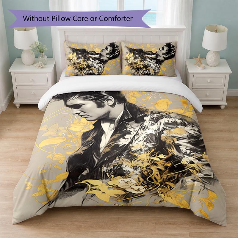 Set Copripiumino Elvis Presley 3 Pezzi 1 Copripiumino e 2 Federe Biancheria da Letto Morbida per Camera da Letto Domestica