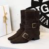 Retro Suede Women'S Boots Fashion Pointed Thick Heel Knight Boots For Women Designer Belt Buckle Women'S Shoes Botas Para Mujer