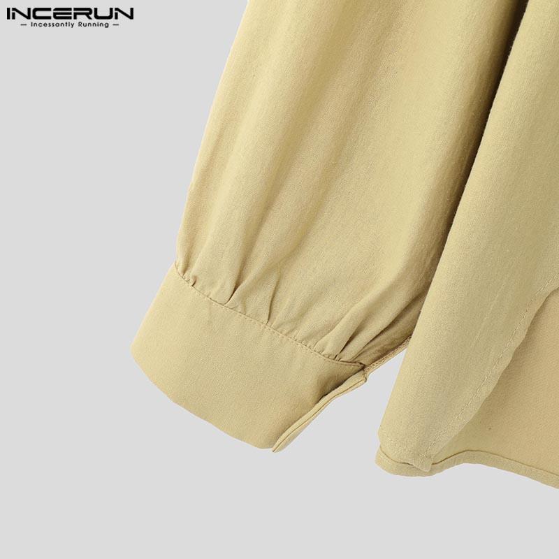 INCERUN Men Long Sleeve Front Cross Casual Irregular Tops Shirts