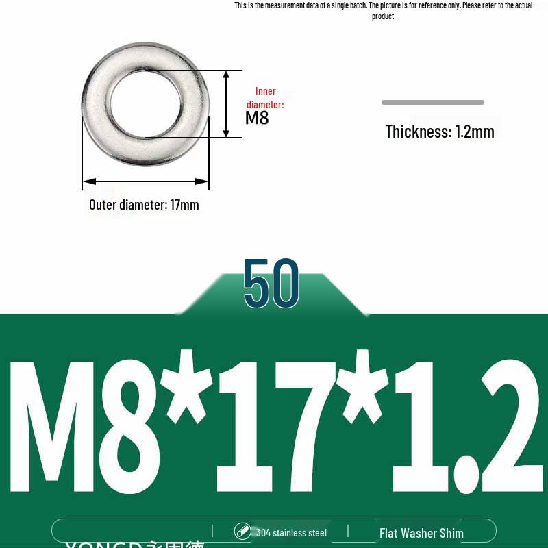 304 Stainless Steel Thickened Flat Washer / Ultra-thin Metal Gasket, Sizes M1.6-M10