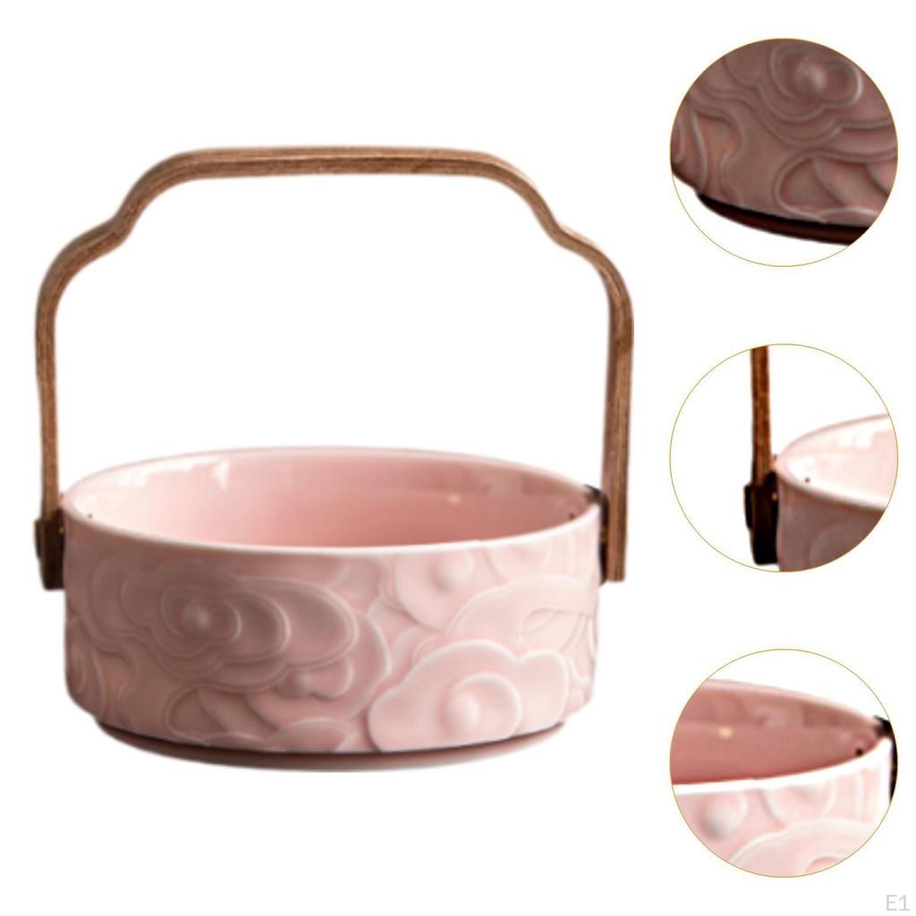 Decorative Basket with Wooden Handle, Ceramic Fruit Bowl Holder, Bread for Home Picnic Table
