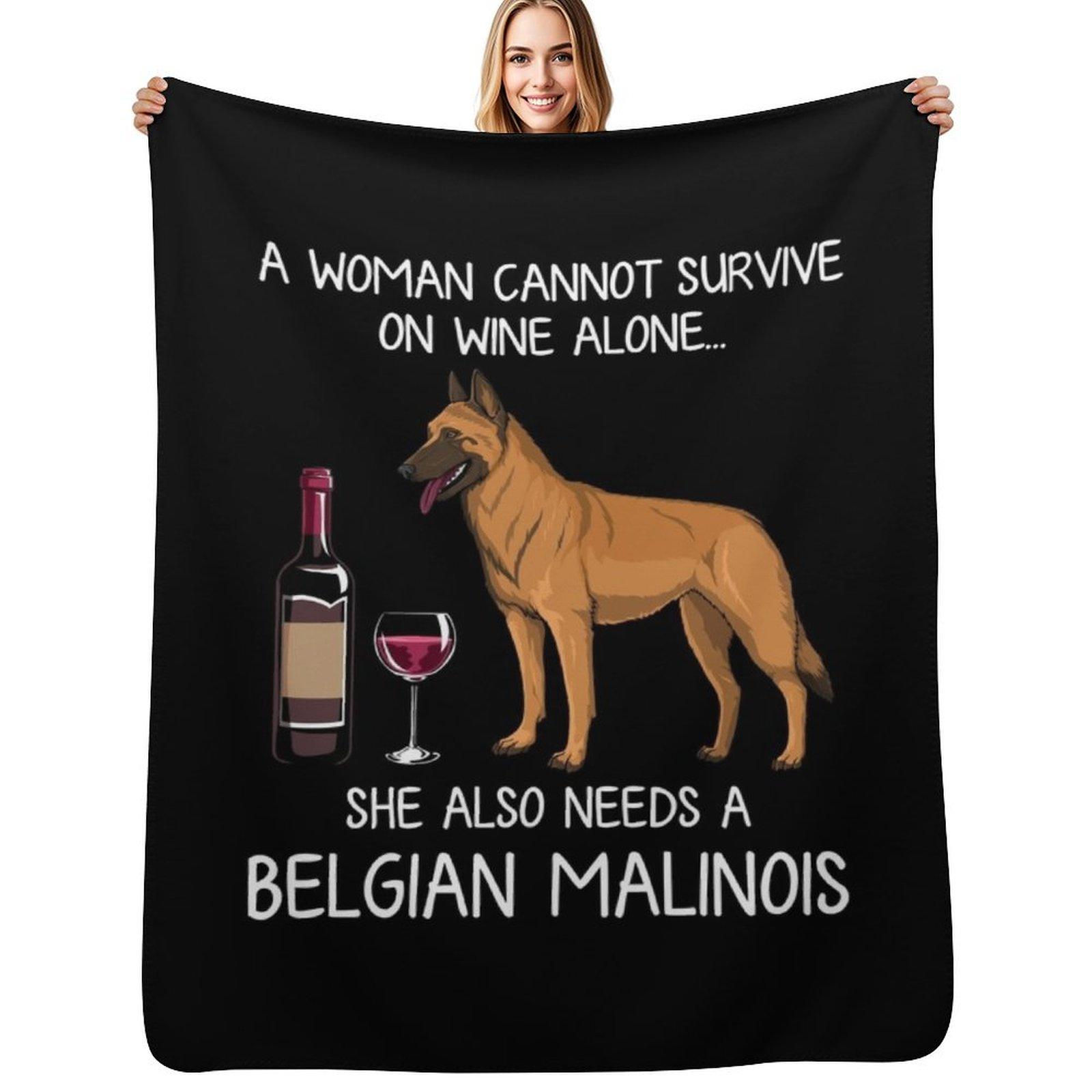 

Belgian Malinois and wine Funny dog Throw Blanket Ultra Soft Flannel Fleece Blanket for All Seasons 102x76cm(40x30in)