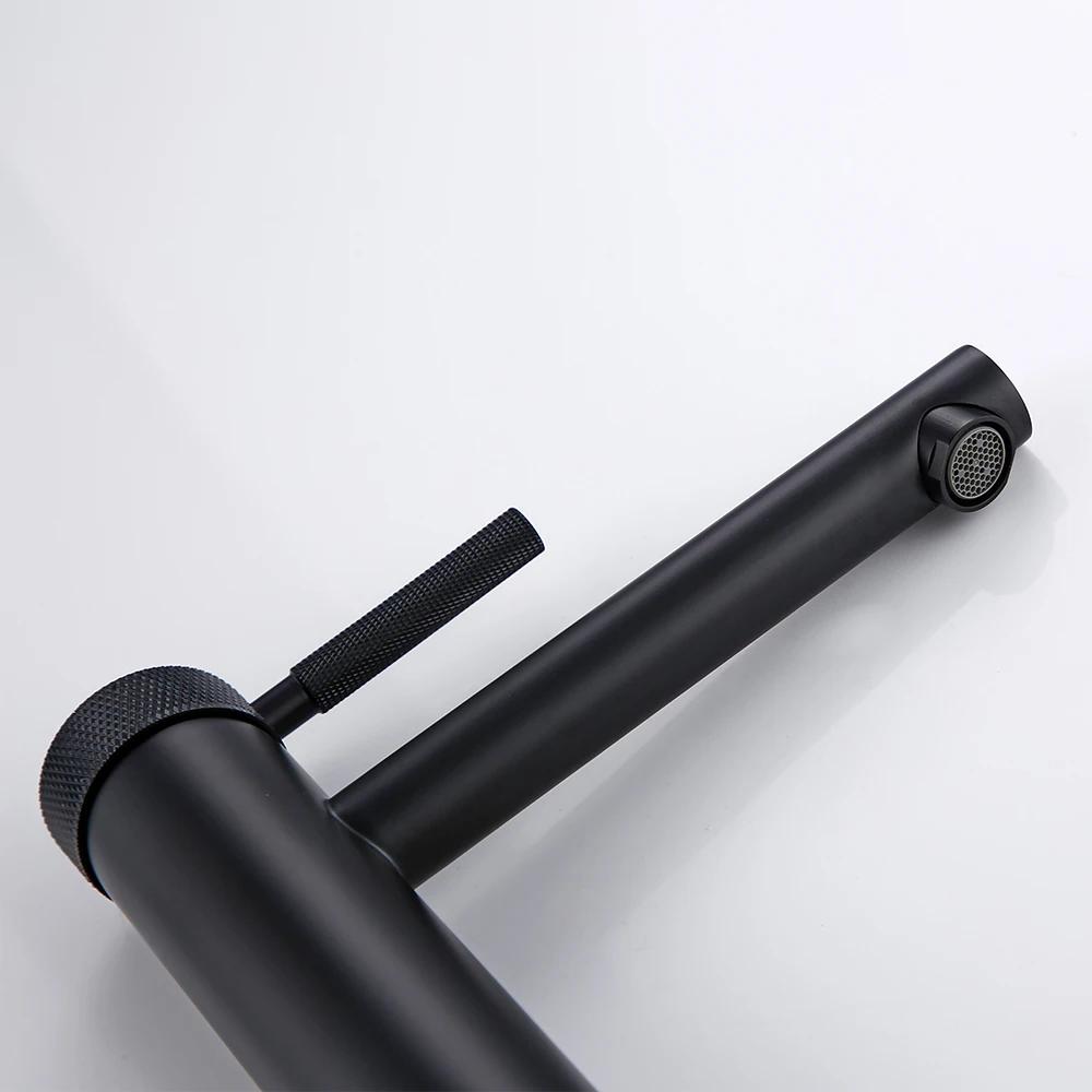 Round Fancy Handle Black Brass Deck Mounted Single Holder Hole Basin Hybrid Hot and Cold Water Bathroom Faucet