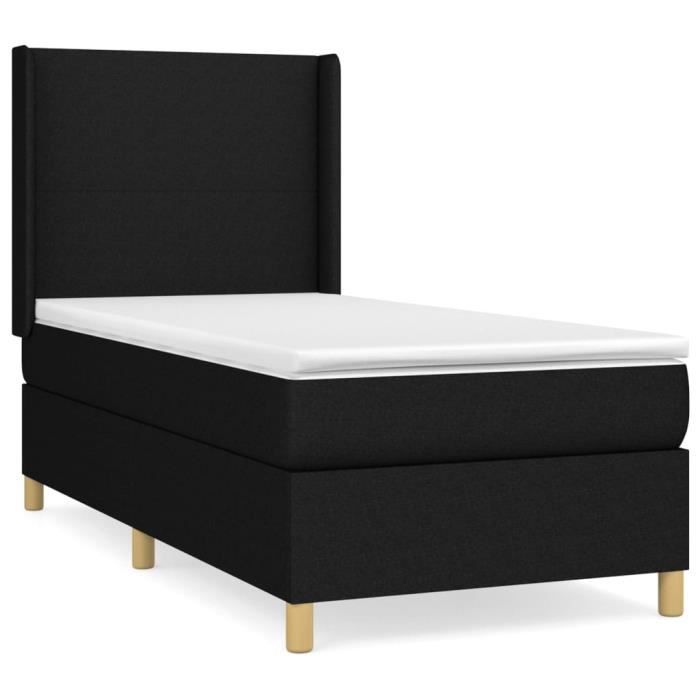 3131795 vidaXL Lit à sommier tapissier avec matelas Noir 90x190 cm Tissu