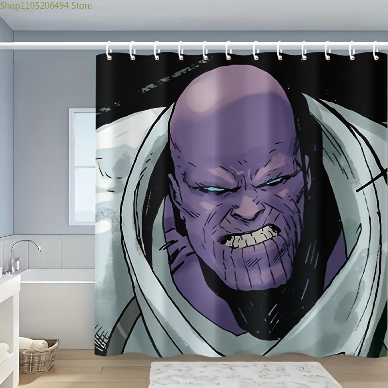 

1pc Thanos Shower Curtain - Polyester Bathroom Decor with Hooks, Machine Washable, Vibrant Cartoon Artwork & Detailed Illustra 90x180cm