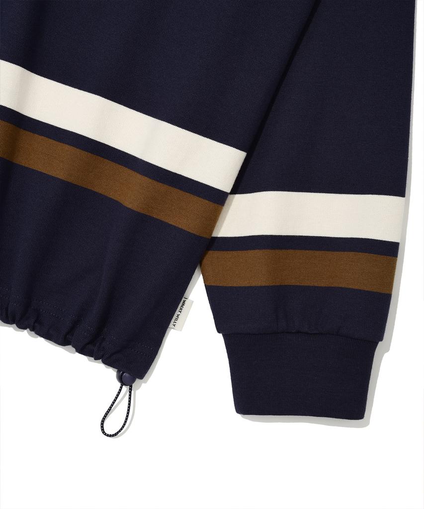 WACKY WILLY Women'S Striped Collared Long Sleeve Navy